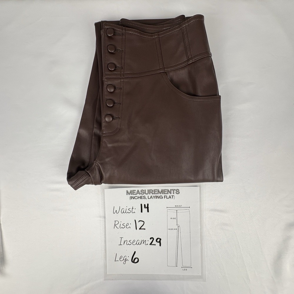 Bar III Edgy Chic Dark Brown | Coffee Faux Leather Button Pants Women Size 8 - Picture 12 of 12
